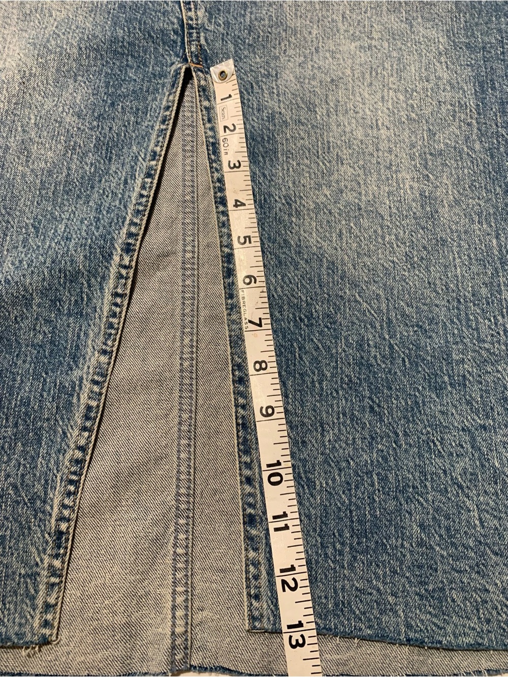 GAP Light Blue Wash Denim Pencil Skirt, Raw Hem Front Slit Western Boho Tall 6T - Picture 14 of 16